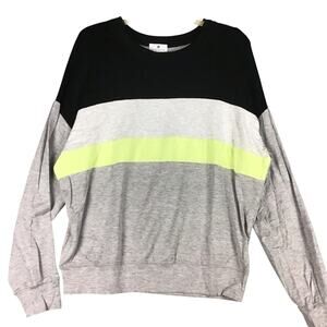 Socialite Womens Large Striped Pullover Black Gray Yellow Casual Long Sleeve Top